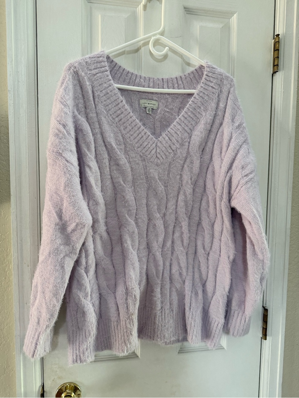 Lucky Brand Lavender Cable Knit V-Neck Sweater